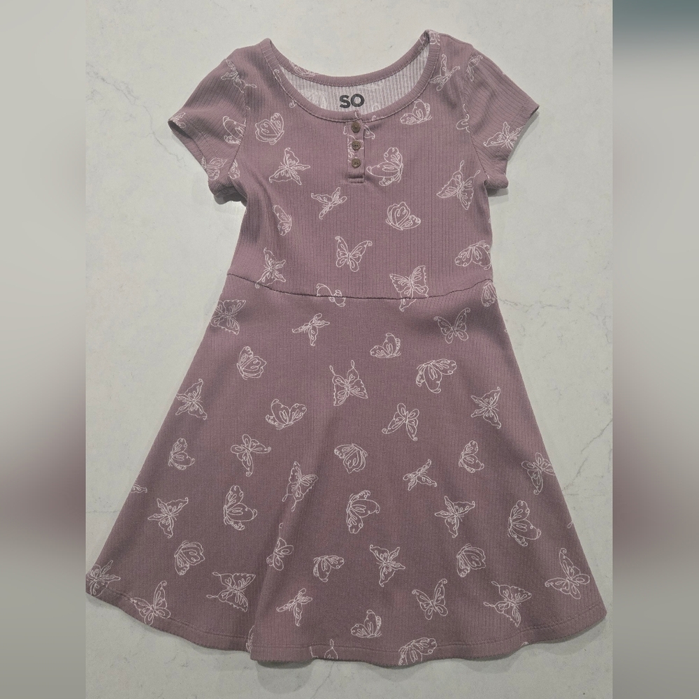 SO Henley Dress with Butterfly Print